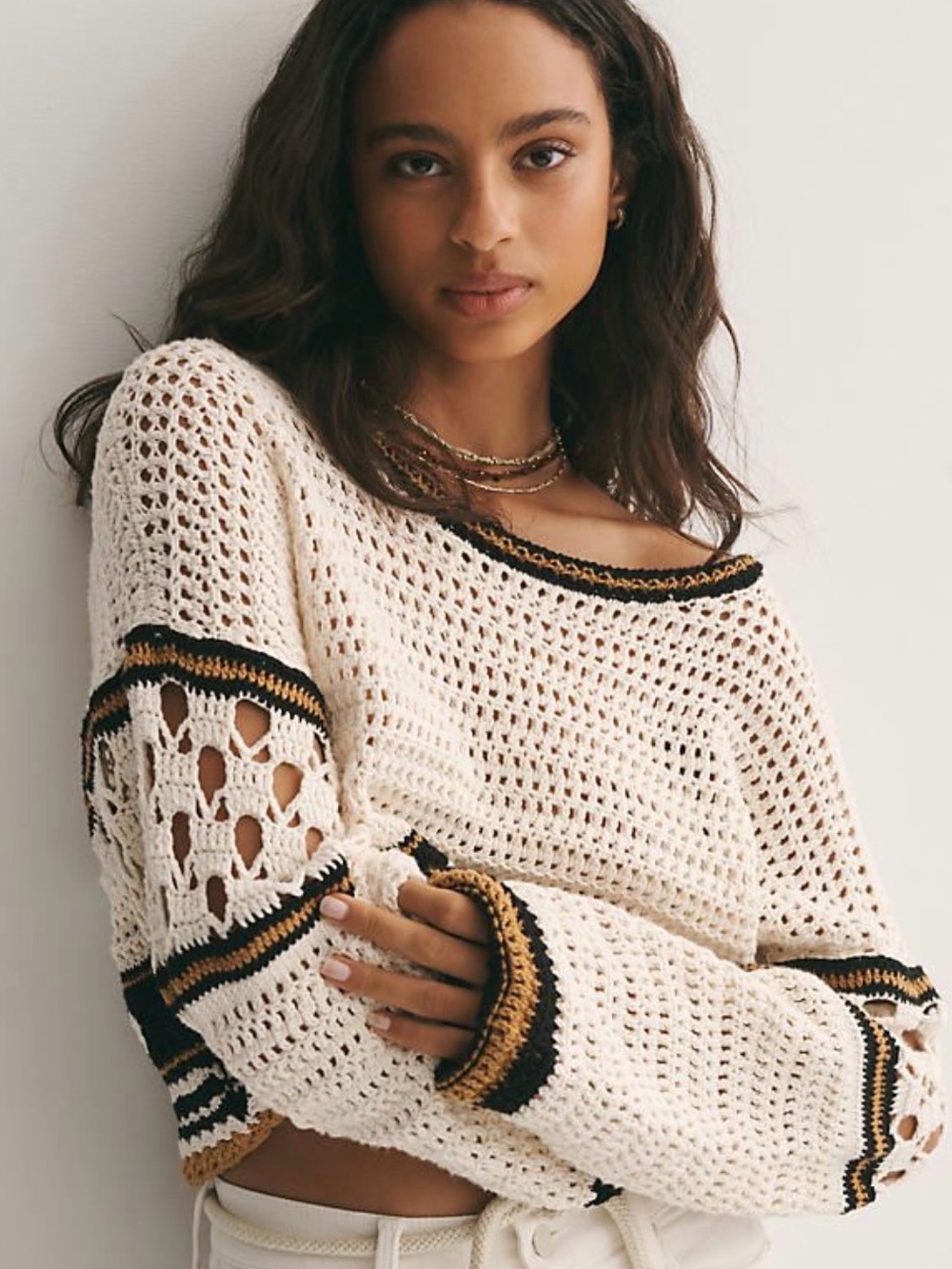 MOTHER The Belle Sleeve Pullover Open Knit Sweater Oversized XS Boho Cottagecore